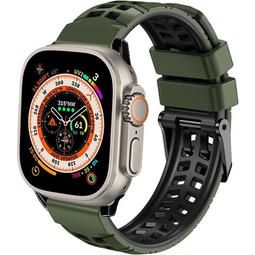 Mobigear Aero Armor Bracelet Silicone Apple Watch Fermeture boucle ardillon - 49/46/45/44 mm - Noir / Vert