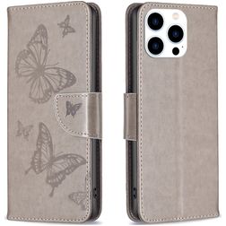 Mobigear Butterfly Housse iPhone 15 Pro Etui Porte-Monnaie - Gris