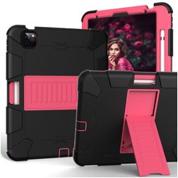 Mobigear ShieldStand Coque iPad Air 4 (2020) Coque arrière en Plastique rigide,Silicone + Porte-crayon + Support Amovible - Noir / Rose