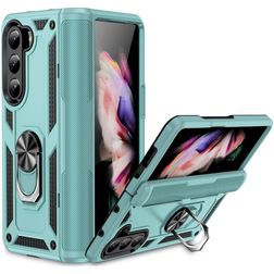 Mobigear Armor Ring Samsung Galaxy Z Fold 5 Plastique rigide Coque arrière Antichoc avec bague de maintien - Vert
