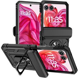 Mobigear Armor Ring Motorola Razr 50 Plastique rigide Coque arrière Antichoc avec bague de maintien - Noir