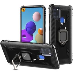 Mobigear Armor Ring Coque Samsung Galaxy A21s Coque arrière Rigide Anti-Chocs avec Anneau-Support - Noir