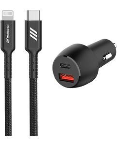 Mobigear Essentials - Double USB / USB-C Chargeur voiture Apple Lightning 1 mètre Power Delivery 48W - Noir