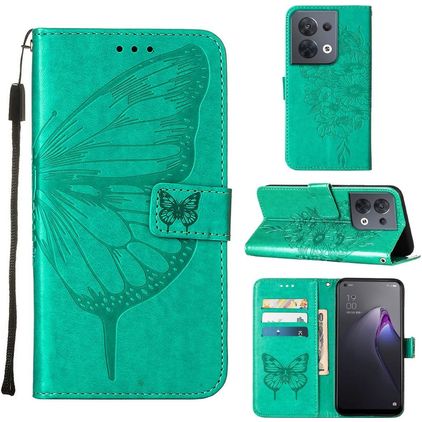 Mobigear Butterfly Housse OPPO Reno 8 5G Etui Porte-Monnaie - Vert