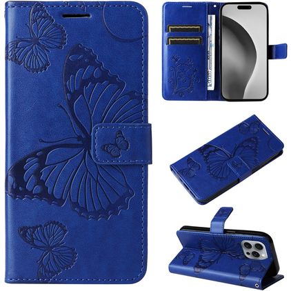 Mobigear Butterfly Housse iPhone 16 Pro Max Etui Porte-Monnaie - Bleu