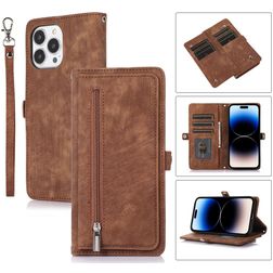 Mobigear Zipper Housse iPhone 14 Pro Etui Porte-Monnaie - Marron