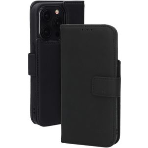 Mobiparts Wallet Housse iPhone 15 Pro MagSafe Etui en Cuir Véritable Porte-Monnaie - Noir