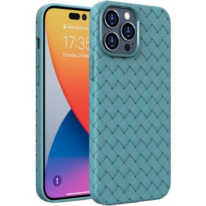 Mobigear Woven Coque iPhone 14 Pro Max Coque arrière en TPU Souple - Bleu
