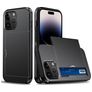 Mobigear Card Coque iPhone 15 Pro Max Coque arrière Rigide Anti-Chocs avec Porte-Cartes - Noir