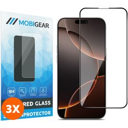Mobigear Premium iPhone 16 Pro Max Verre trempé Protection d'écran - Compatible Coque - Noir (Lot de 3)