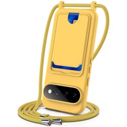 Mobigear Lanyard Card Google Pixel 11 Pro XL Coque avec cordon en Silicone et Porte-Cartes - Jaune