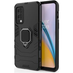 Mobigear Armor Ring Coque OnePlus Nord 2 Coque arrière Rigide Anti-Chocs avec Anneau-Support - Noir