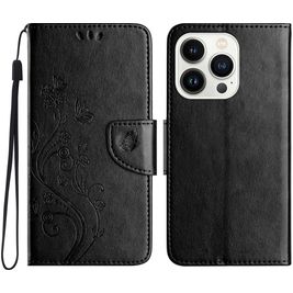 Mobigear Flowers Housse iPhone 16 Pro Max Etui Porte-Monnaie - Noir