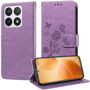 Mobigear Flowers Housse Xiaomi 14T Pro Etui Porte-Monnaie - Violet
