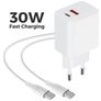 Mobiparts Wall Charger - Double USB / USB-C USB-C 1 mètre Power Delivery 30W 3A - Blanc