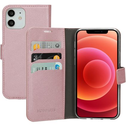 Mobiparts Saffiano Wallet Housse iPhone 12 Etui Porte-Monnaie - Rose