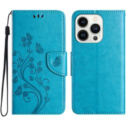 Mobigear Flowers Housse iPhone 16 Pro Max Etui Porte-Monnaie - Bleu