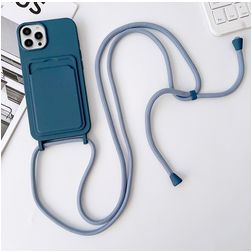 Mobigear Lanyard Card iPhone 15 Pro Coque avec cordon en Silicone et Porte-Cartes - Dark Blue