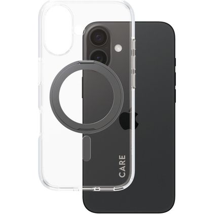 CARE by PanzerGlass Kickstand iPhone 16 MagSafe Plastique rigide Coque arrière avec béquille - Transparent / Noir