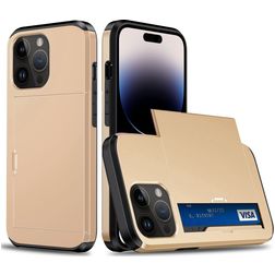 Mobigear Card Coque iPhone 15 Pro Max Coque arrière Rigide Anti-Chocs avec Porte-Cartes - Or