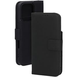 Mobiparts Wallet Housse iPhone 16 Pro MagSafe Etui en Cuir Véritable Porte-Monnaie - Noir