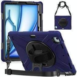 Mobigear SureGrip XGuard Coque iPad Air 13 Pouces (2026) Coque arrière en Plastique rigide,Silicone + Porte-crayon + Bandoulière + Support Amovible - Bleu Marin