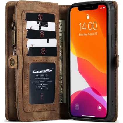 Caseme 008 Housse iPhone 12 Etui avec Coque Détachable Porte-Monnaie - Marron