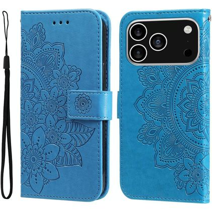 Mobigear Flowers Housse iPhone 17 Pro Etui Porte-Monnaie - Bleu