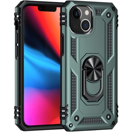 Mobigear Armor Ring Coque iPhone 13 Coque arrière Rigide Anti-Chocs avec Anneau-Support - Vert
