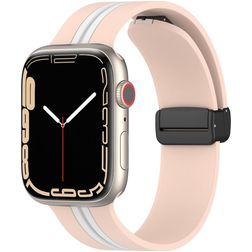 Mobigear Stripe Mag Bracelet Silicone Apple Watch Fermeture magnétique - 42/41/40/38 mm - Blanc / Rose