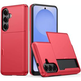 Mobigear Card Coque Samsung Galaxy S26 Plus Coque arrière Rigide Anti-Chocs avec Porte-Cartes - Rouge