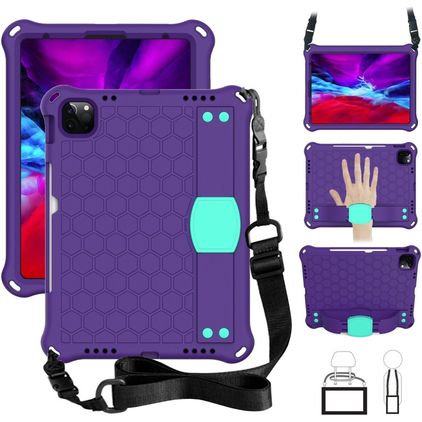 Mobigear Ruggedized Coque iPad 10 (2022) Coque arrière en EVA + Porte-crayon + Bandoulière + Support Amovible - Violet