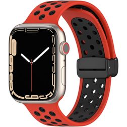 Mobigear Sport Plus Mag Bracelet Silicone Apple Watch Fermeture magnétique - 49/46/45/44 mm - Noir / Rouge