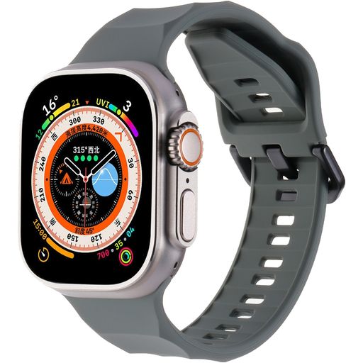 Mobigear Ripple Bracelet Silicone Apple Watch Fermeture boucle ardillon - 49/46/45/44 mm - Gris
