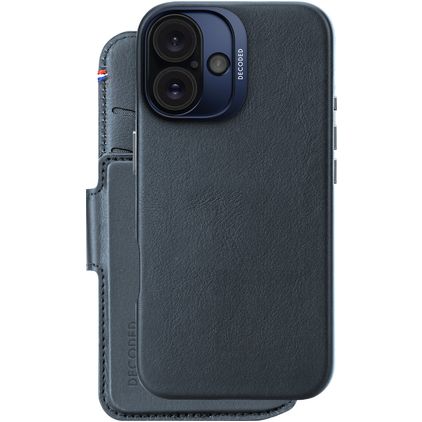 Decoded Detachable Wallet Housse iPhone 16 MagSafe Etui avec Coque Détachable en Cuir Véritable Porte-Monnaie - Bleu Marin
