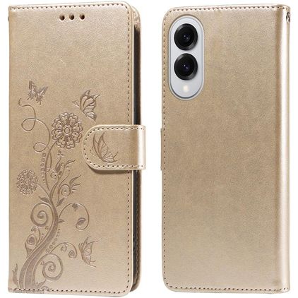 Mobigear Flowers Housse Samsung Galaxy S25 Edge Etui Porte-Monnaie - Or