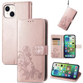 Mobigear Clover Housse iPhone 15 Plus Etui Porte-Monnaie - Rose doré
