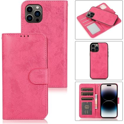 Mobigear Wallet Housse iPhone 15 Pro Etui avec Coque Détachable Porte-Monnaie - Rose