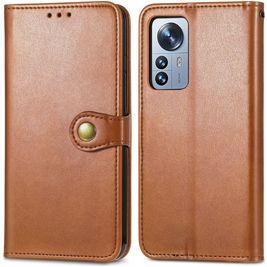 Mobigear Snap Button Housse Xiaomi 12 Pro Etui Porte-Monnaie - Marron