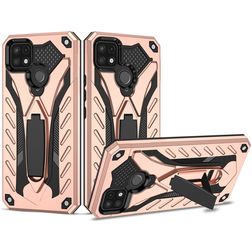 Mobigear Armor Stand Coque Realme C25Y Coque arrière Rigide Anti-Chocs avec Support Amovible - Rose doré