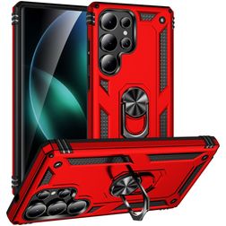 Mobigear Armor ring Coque Samsung Galaxy S25 Ultra Coque arrière Rigide Anti-Chocs avec Anneau-Support - Rouge
