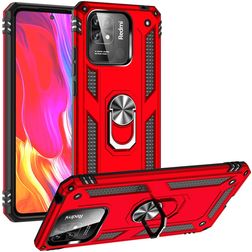 Mobigear Armor Ring Xiaomi Redmi 10C Plastique rigide Coque arrière Antichoc avec bague de maintien - Rouge