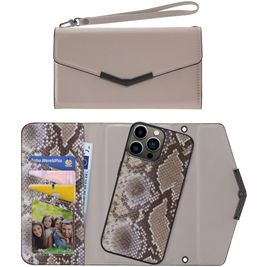 Mobilize Elegant Magnet iPhone 13 Pro Détachable 2in1 Pochette - Beige Snake
