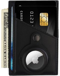 Valenta AirTag RFID - Porte Cartes en en Cuir véritable - 8 Cartes - Noir