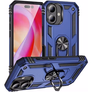 Mobigear Armor Ring Coque iPhone 16 Coque arrière Rigide Anti-Chocs avec Anneau-Support - Bleu