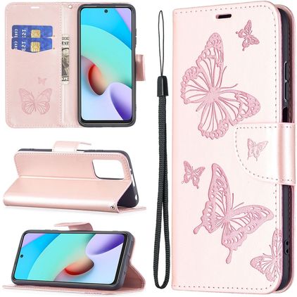 Mobigear Butterfly Housse Xiaomi Redmi 10 4G Etui Porte-Monnaie - Rose doré