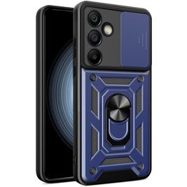 Mobigear Armor Ring Cam Slide Coque Samsung Galaxy S24 FE Coque arrière Rigide Anti-Chocs avec Anneau-Support et Protecteur Lentilles - Bleu