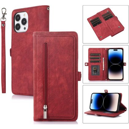 Mobigear Zipper iPhone 14 Pro Étui Portefeuille - Rouge