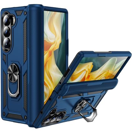 Mobigear Armor Ring Samsung Galaxy Z Fold 6 Plastique rigide Coque arrière Antichoc avec bague de maintien - Bleu marine