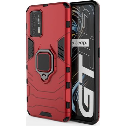 Mobigear Armor Ring Coque Realme GT Coque arrière Rigide Anti-Chocs avec Anneau-Support - Rouge